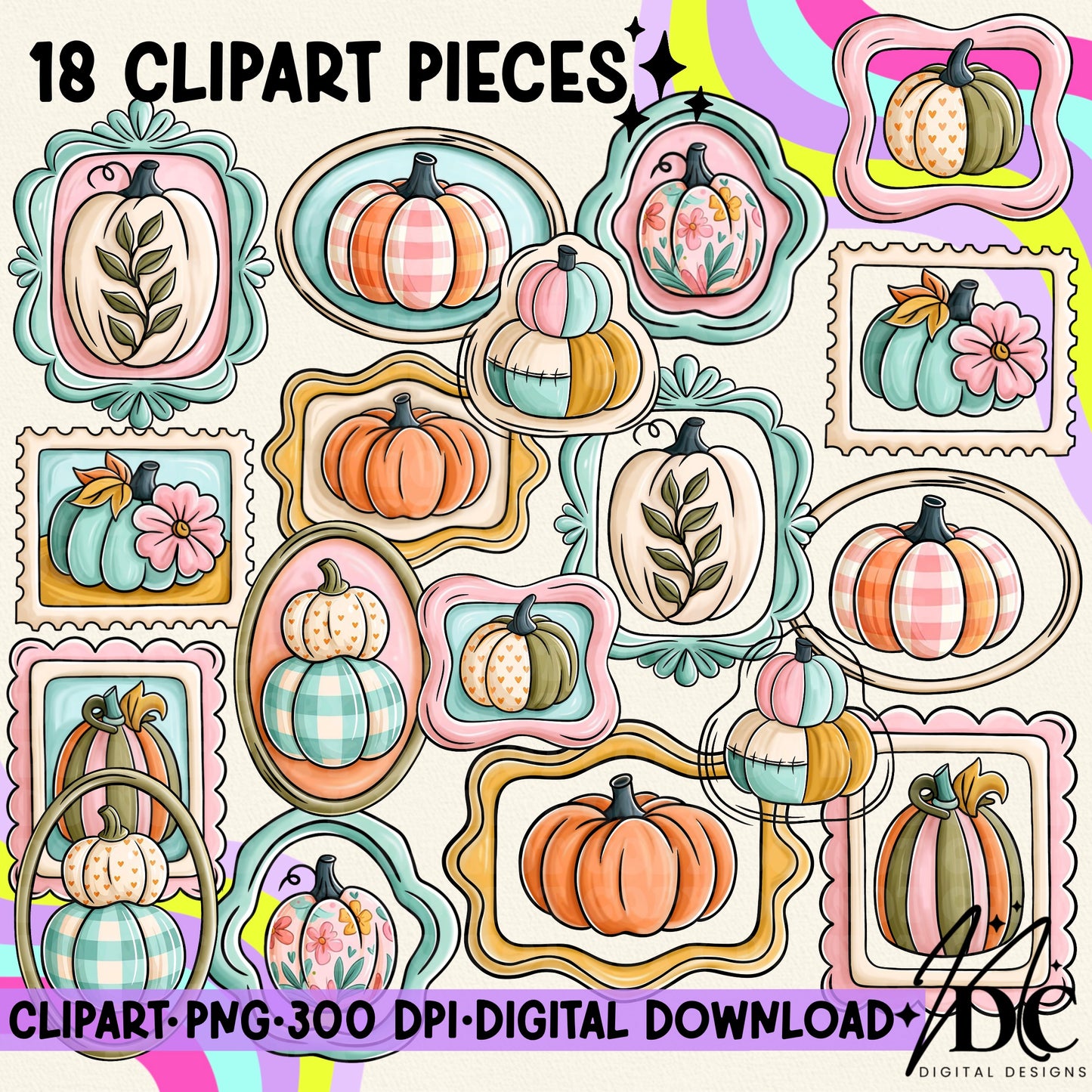Fall Doodle Frames Digital Clip Art