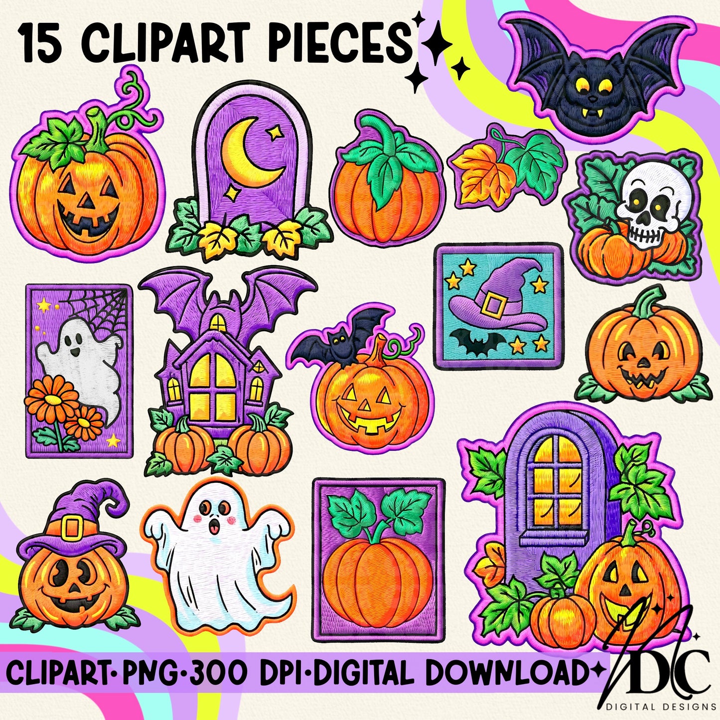 Vintage Halloween Patches Vol. 2 Digital Clip Art