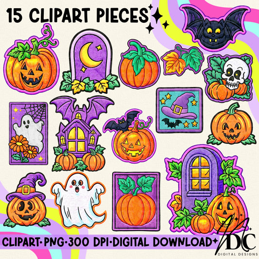 Vintage Halloween Patches Vol. 2 Digital Clip Art