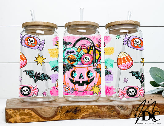 Preppy Striped Halloween Pumpkin Bucket Glass Can Wrap Digital PNG