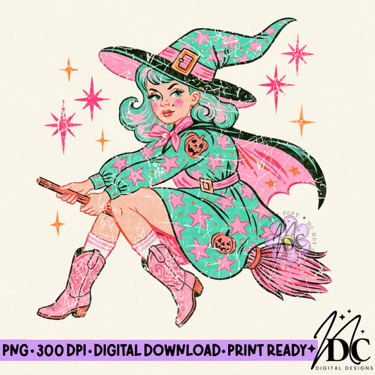 Vintage Cowgirl Witch Digital PNG