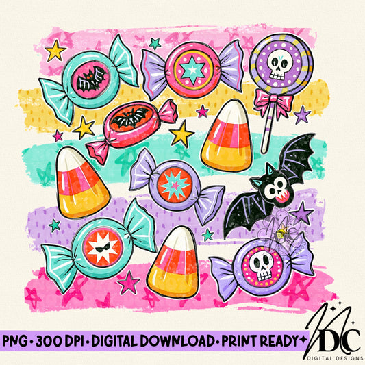 Preppy Striped Halloween Candy Digital PNG