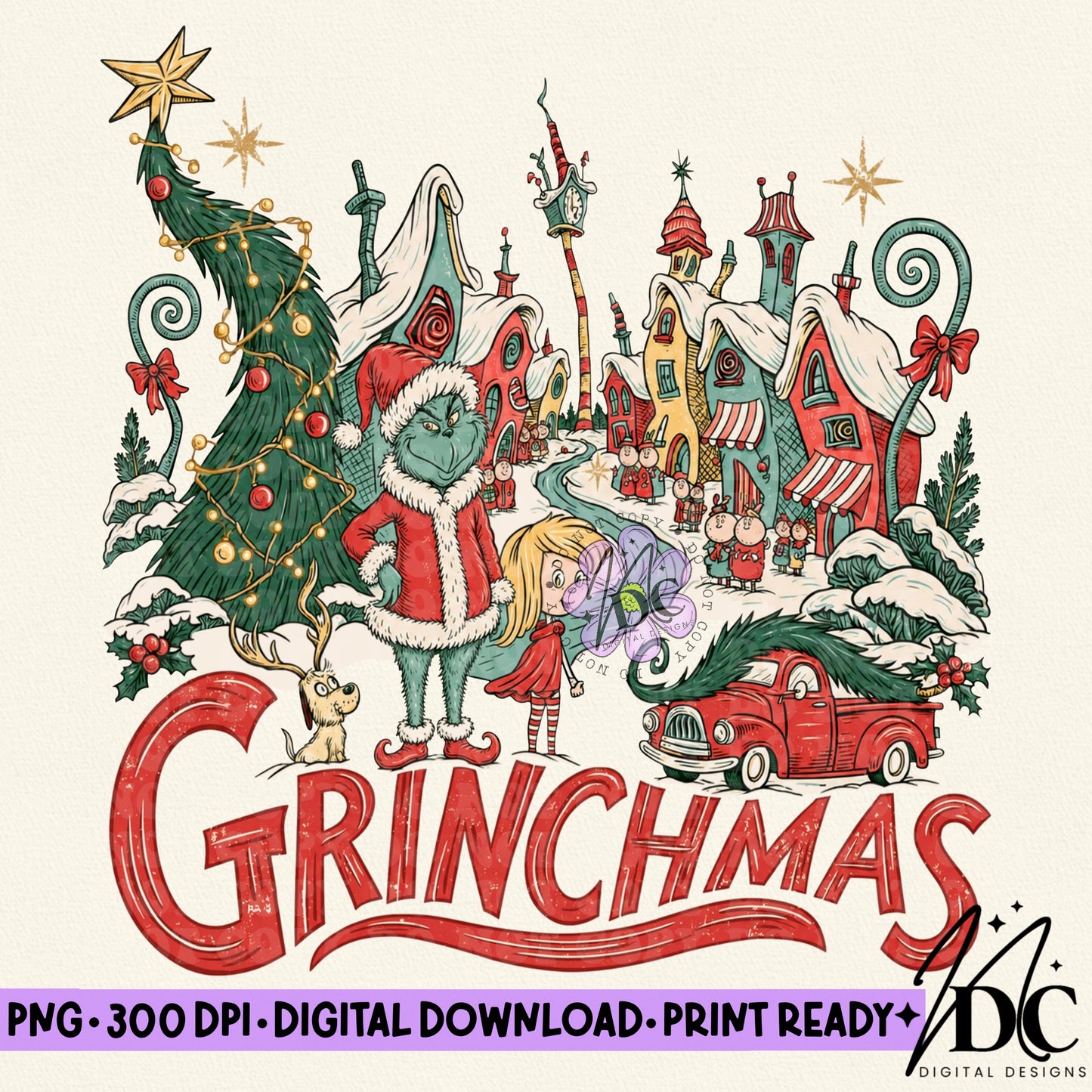 Vintage Grinchmas Holiday Digital PNG