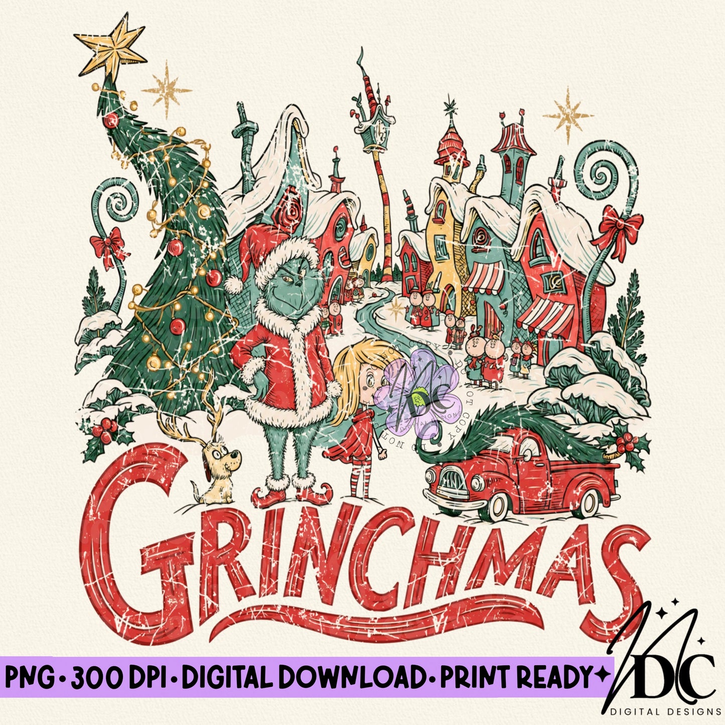 Vintage Grinchmas Holiday Digital PNG