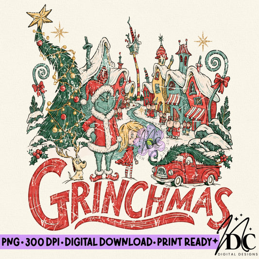 Vintage Grinchmas Holiday Digital PNG