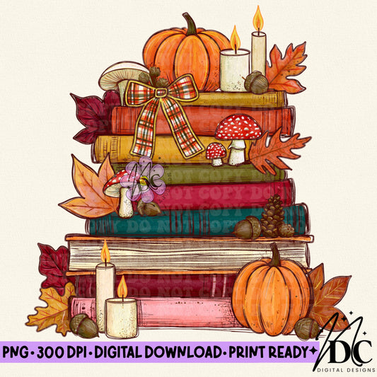 Fall Book Stack Digital PNG