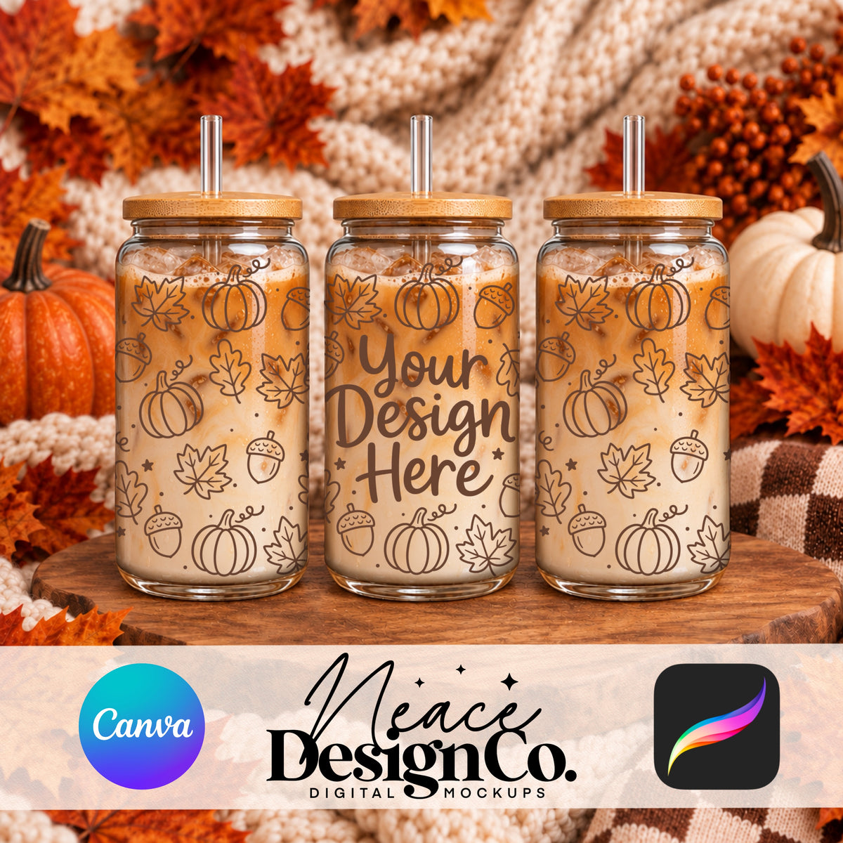 Fall Libby Three Glass Can Wrap Mockup Digital Download