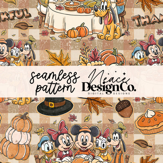 Mickey & Friends Thanksgiving Seamless Digital PNG