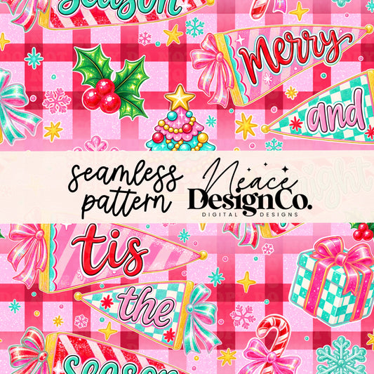 Bright Retro Christmas Pennants Seamless Digital PNG