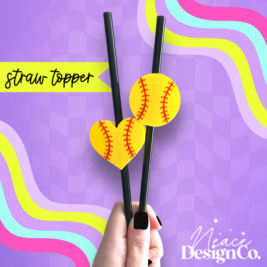 Softball 3D Straw Topper