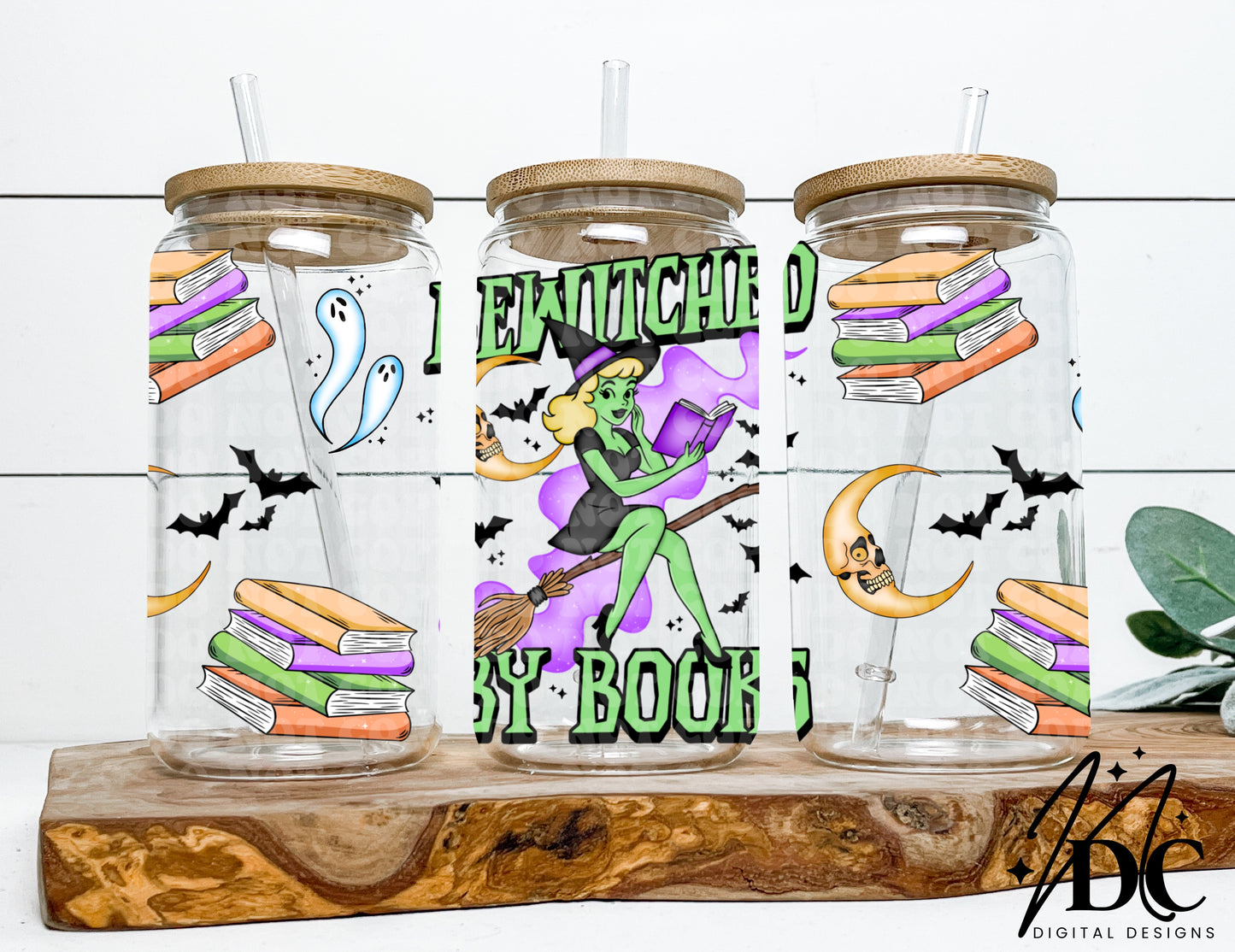 Bewitched by Books Glass Can Wrap Digital PNG