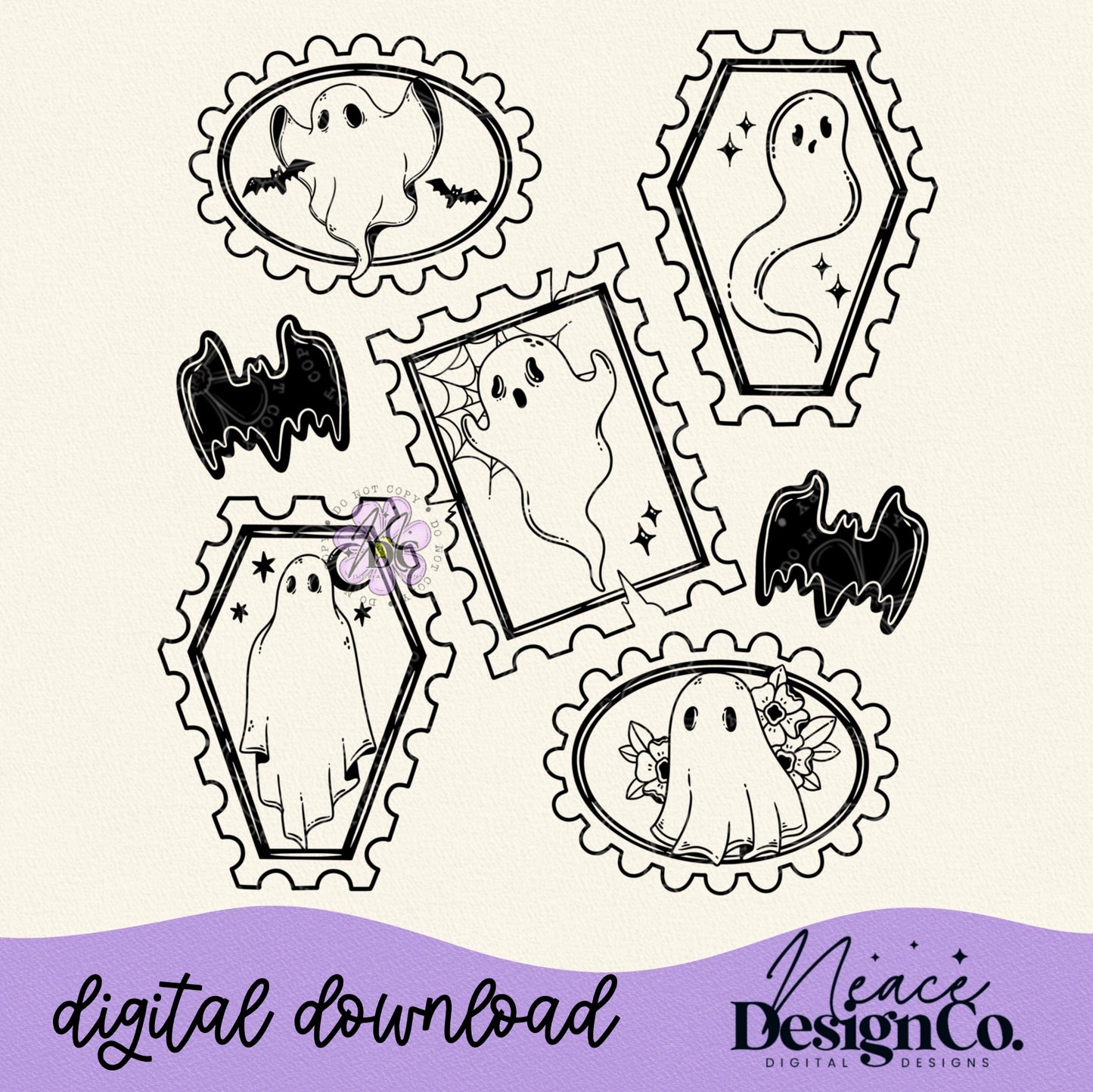 Ghost Stamp Collage Single Color Digital PNG