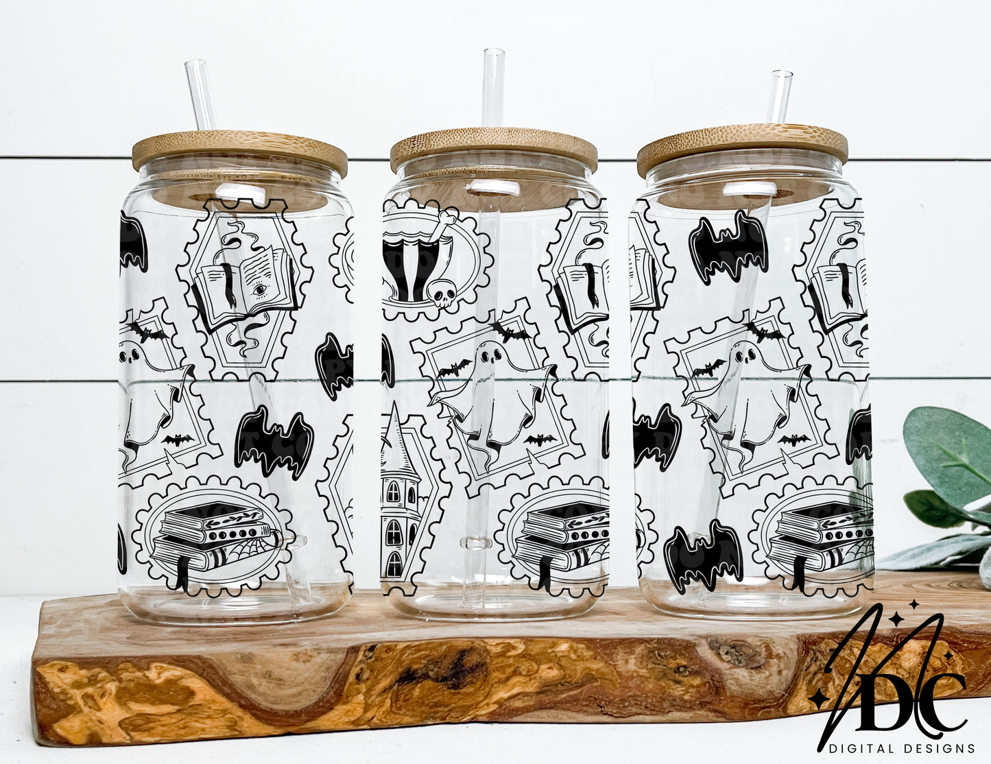 Spooky Stamp Collage Single Color Glass Can Wrap Digital PNG