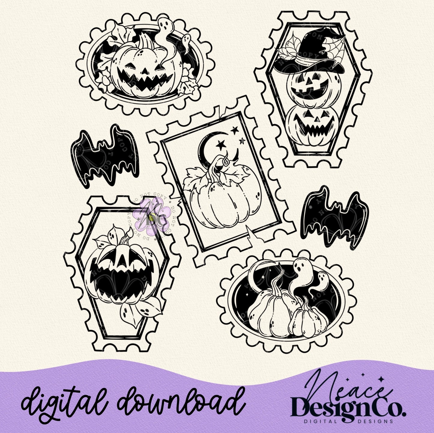 Pumpkin Stamp Collage Single Color Digital PNG