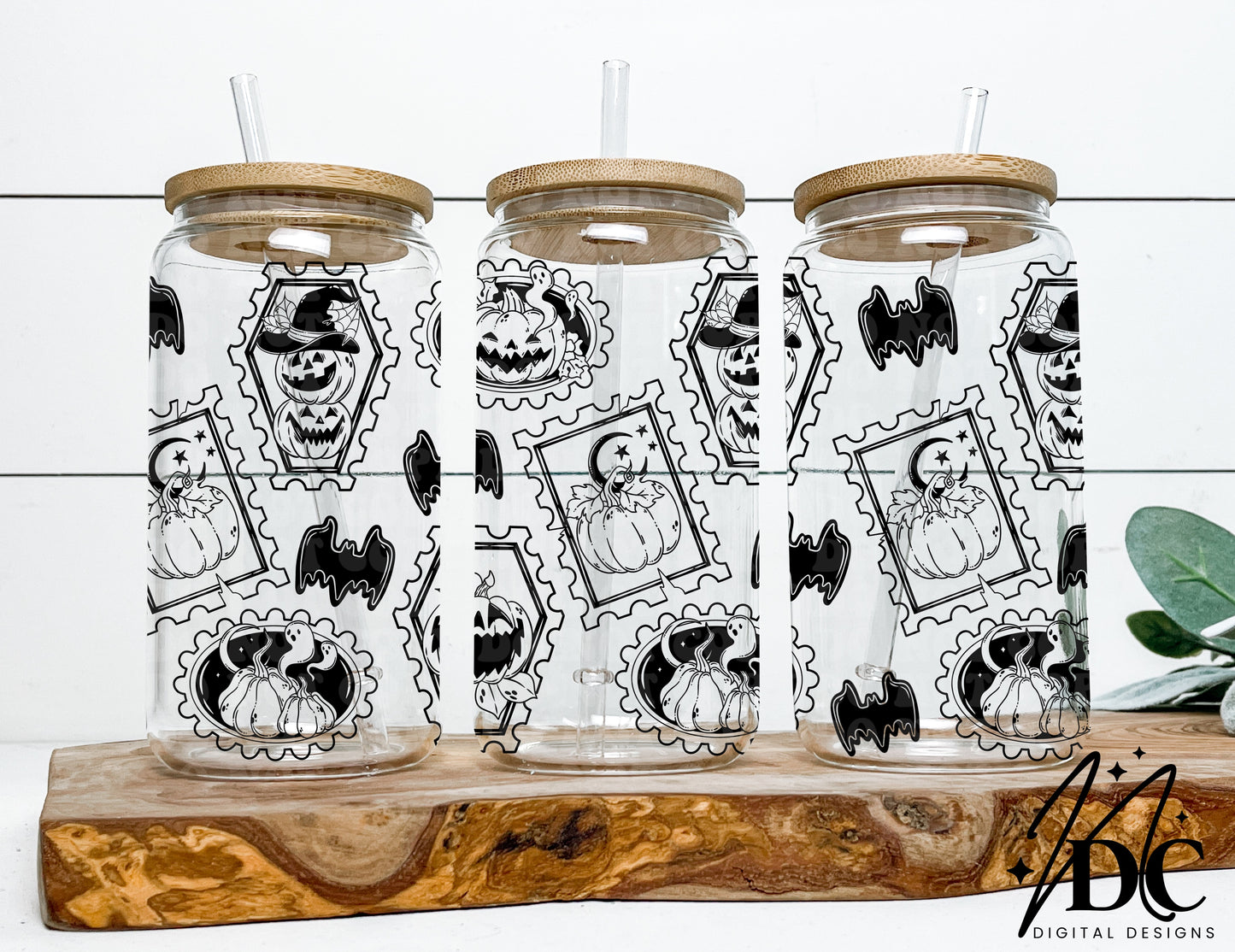 Pumpkin Stamp Collage Single Color Glass Can Wrap Digital PNG