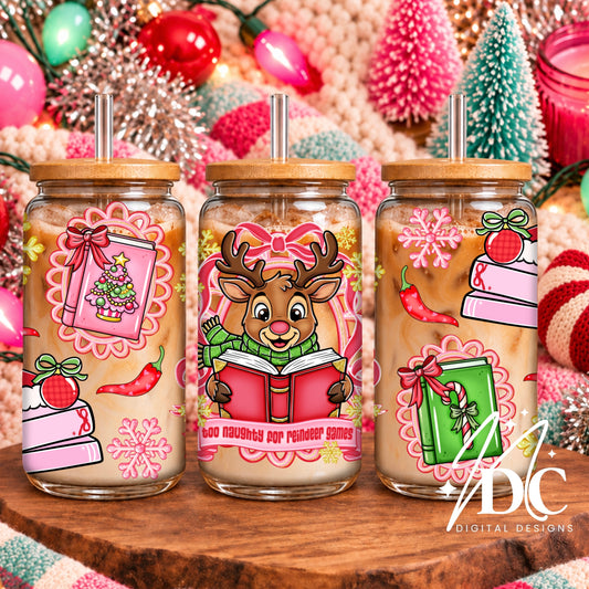 Too Naughty for Reindeer Games Glass Can Wrap Digital PNG