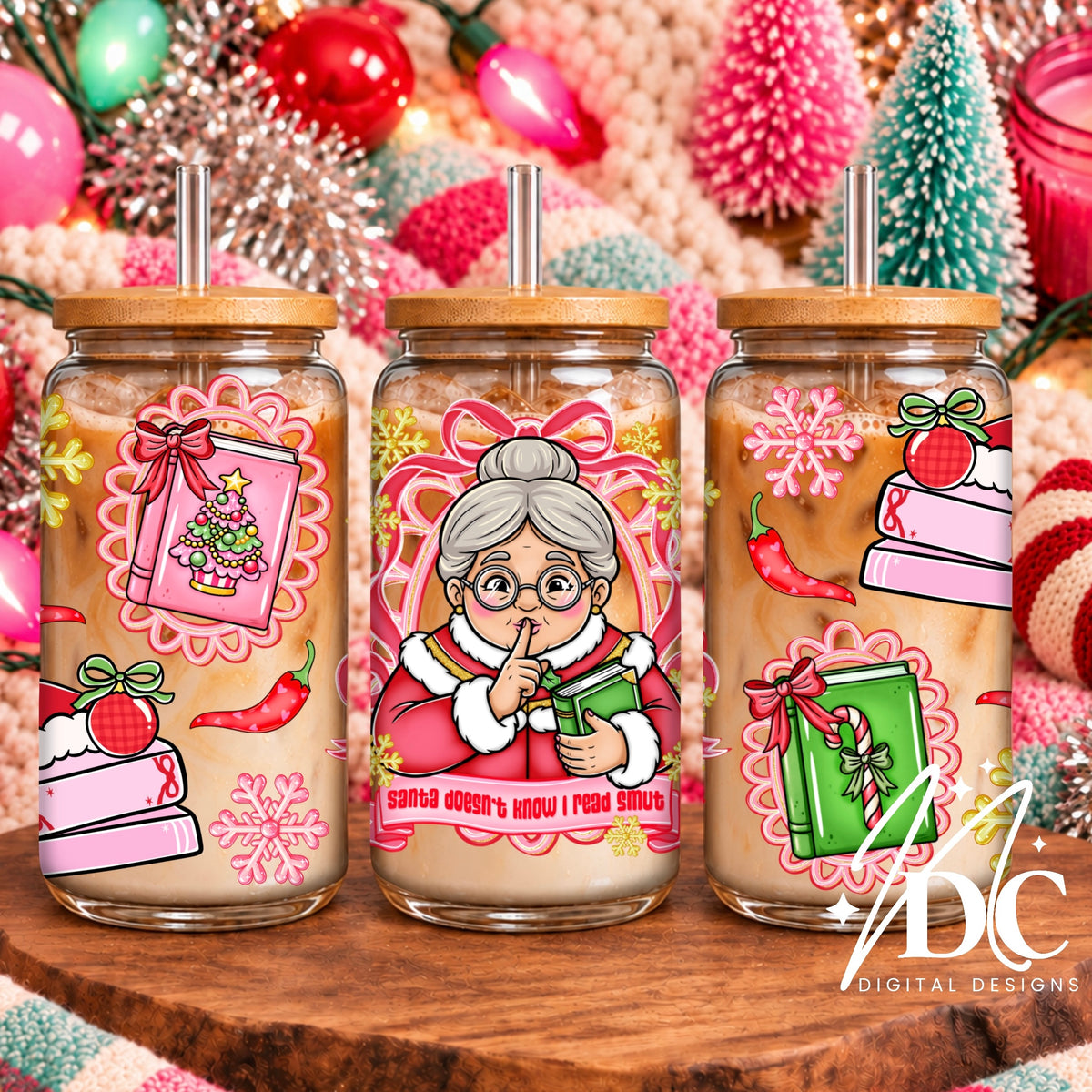 Santa Doesn't Know I Read Smut Glass Can Wrap Digital PNG