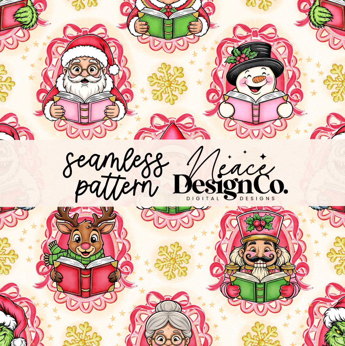 Christmas Bookish Seamless Digital PNG