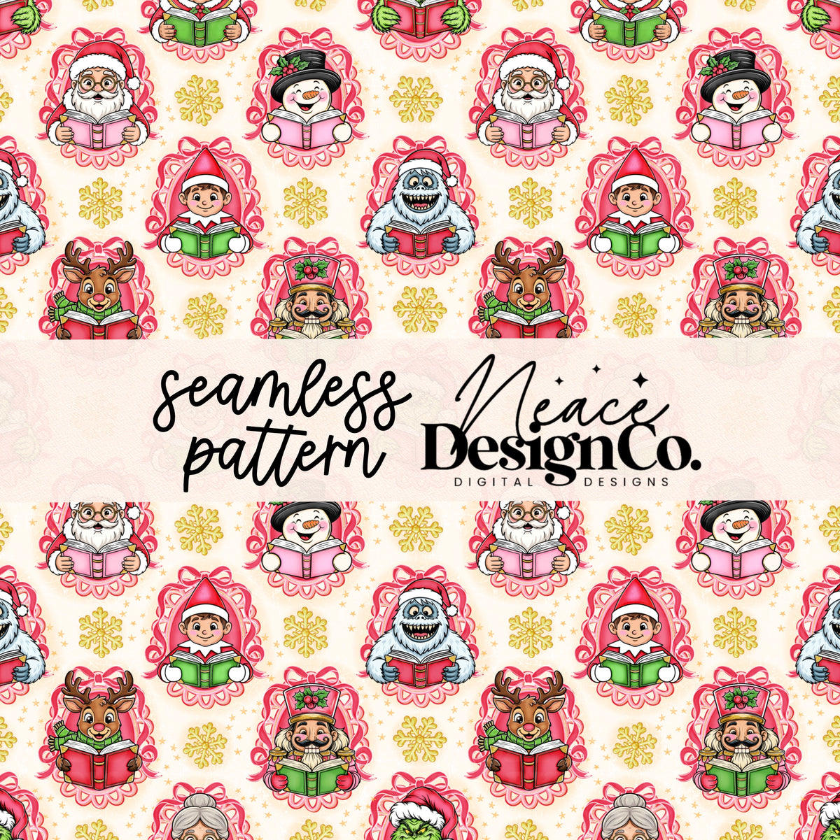 Christmas Bookish Seamless Digital PNG