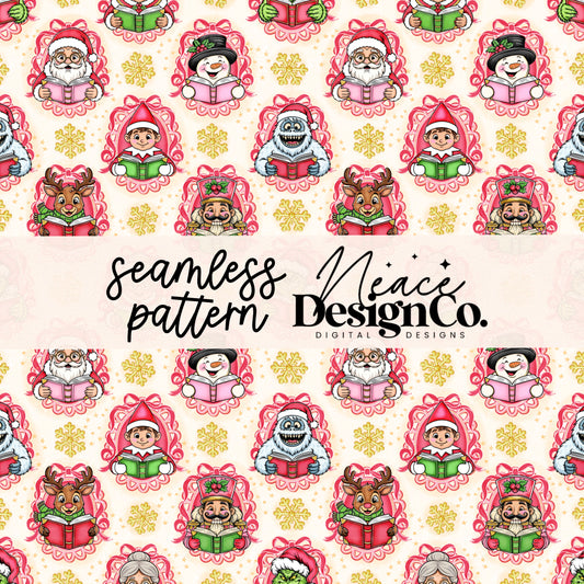 Christmas Bookish Seamless Digital PNG