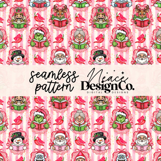 Striped Spicy Christmas Bookish Seamless Digital PNG