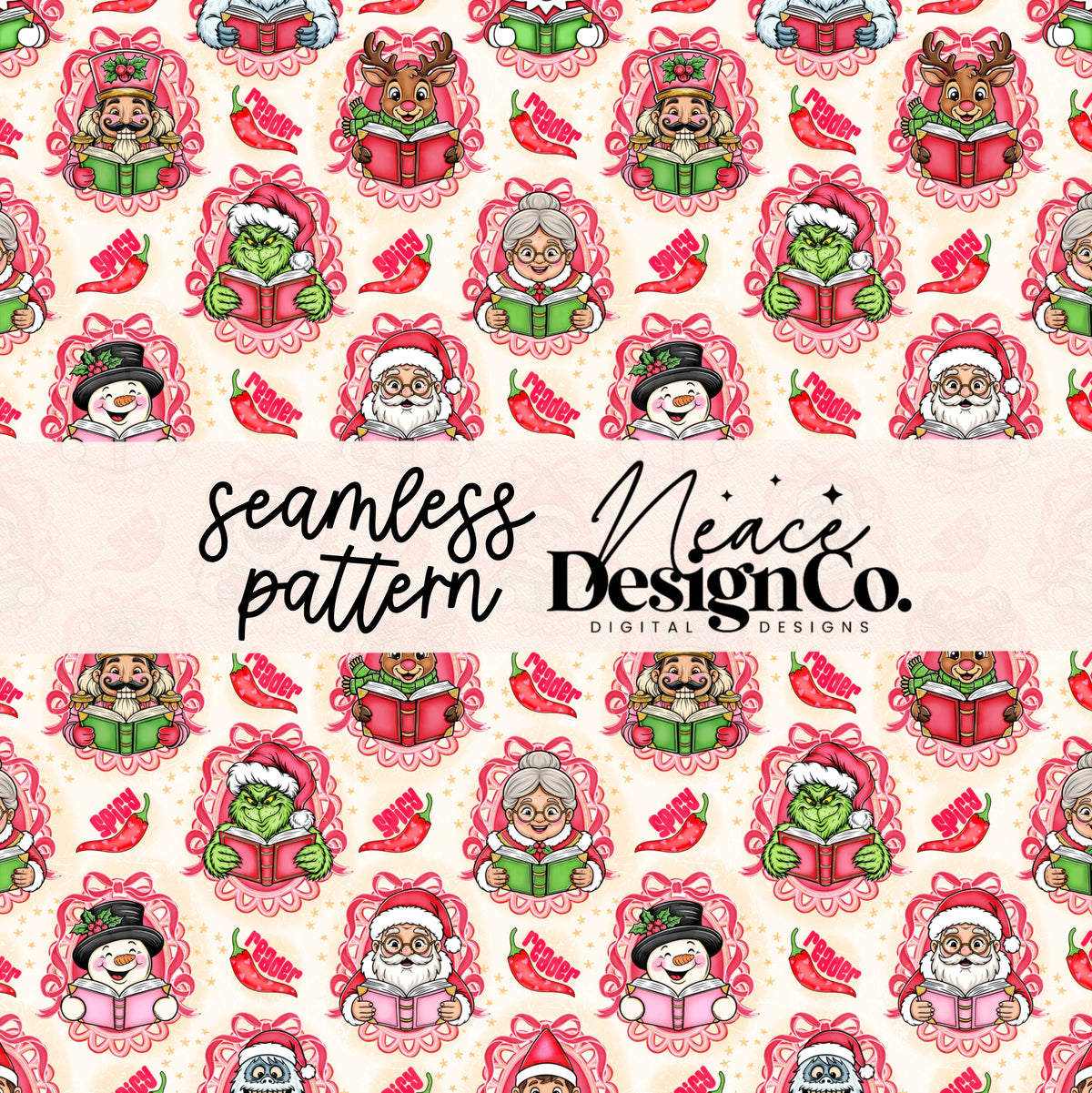 Spicy Christmas Bookish Seamless Digital PNG