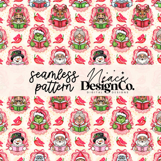 Spicy Christmas Bookish Seamless Digital PNG