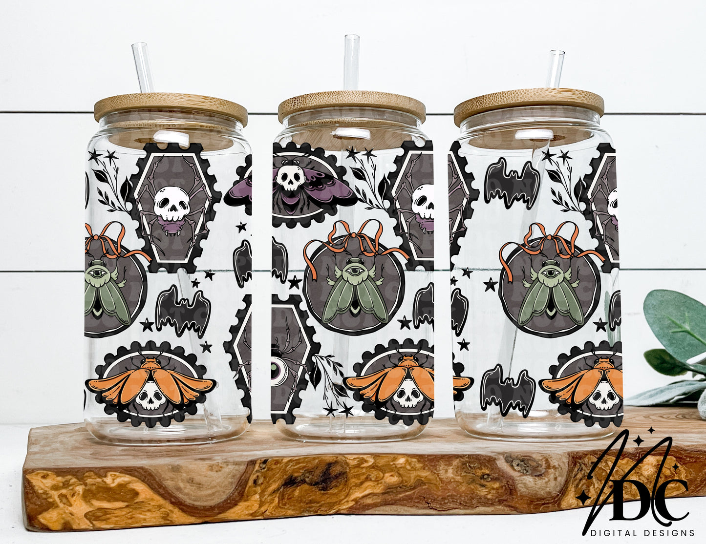 Vintage Insect Stamp Collage Glass Can Wrap Digital PNG