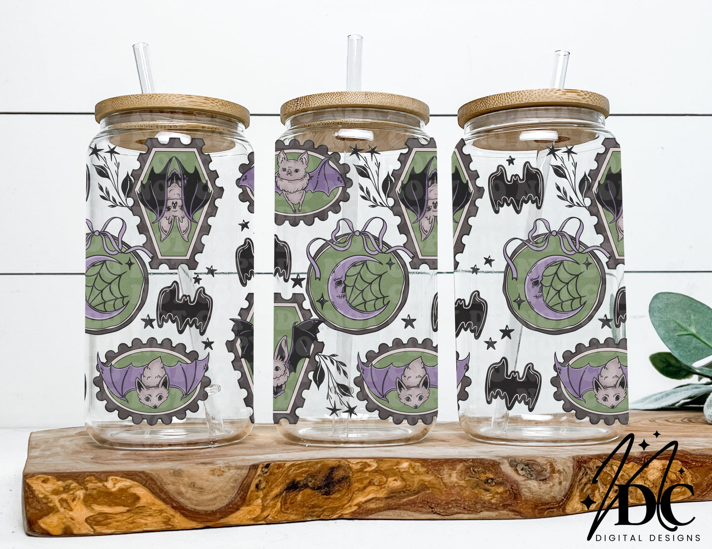 Vintage Bat Stamp Collage Glass Can Wrap Digital PNG