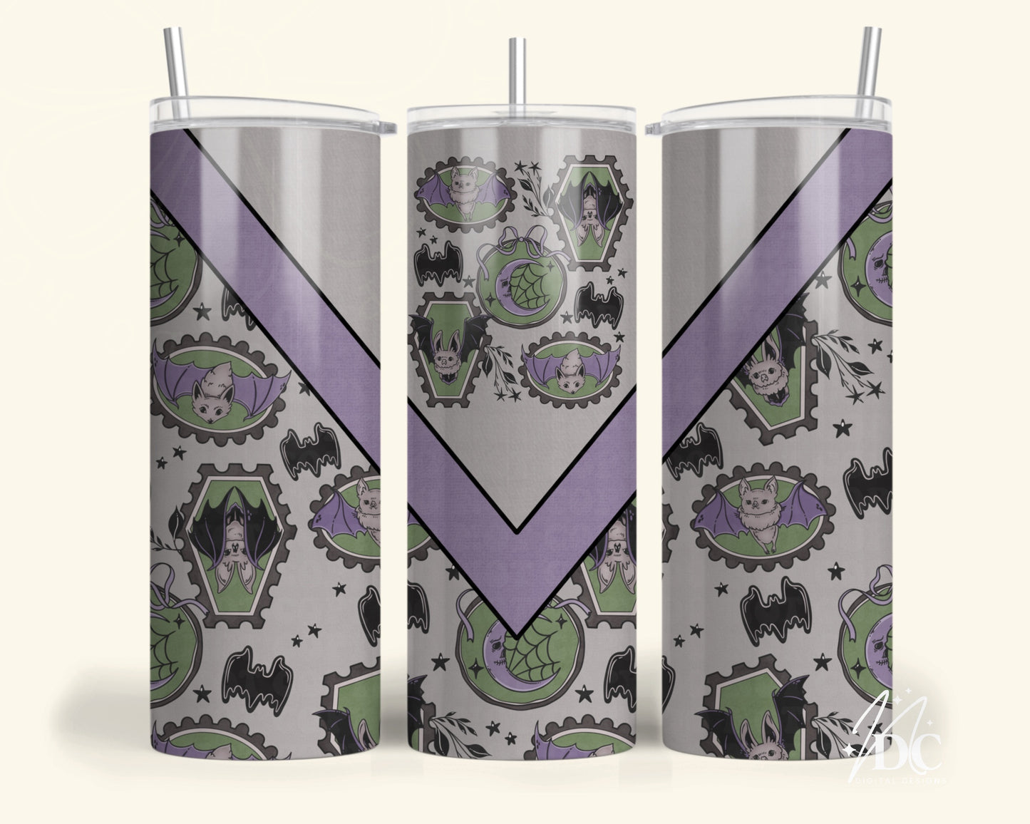 Vintage Bat Stamp Collage Tumbler Digital PNG