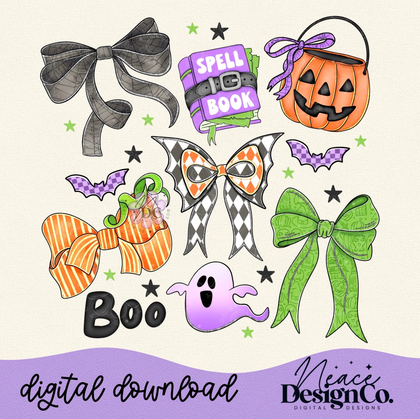 Spooky Halloween Bows Digital PNG