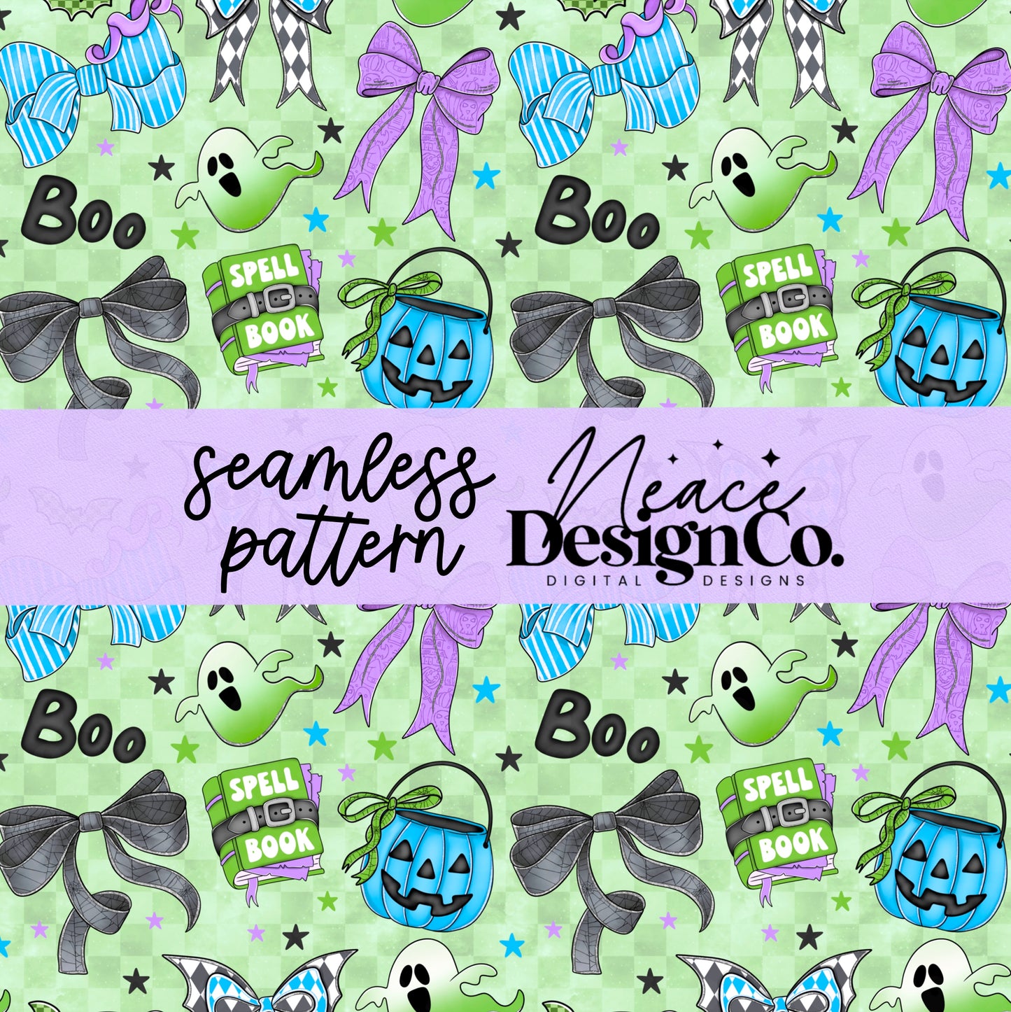 Blue Spooky Halloween Bows Seamless Digital PNG