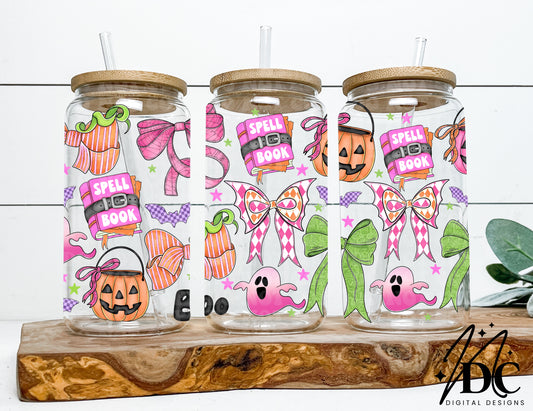 Pink Spooky Halloween Bows Glass Can Wrap Digital PNG
