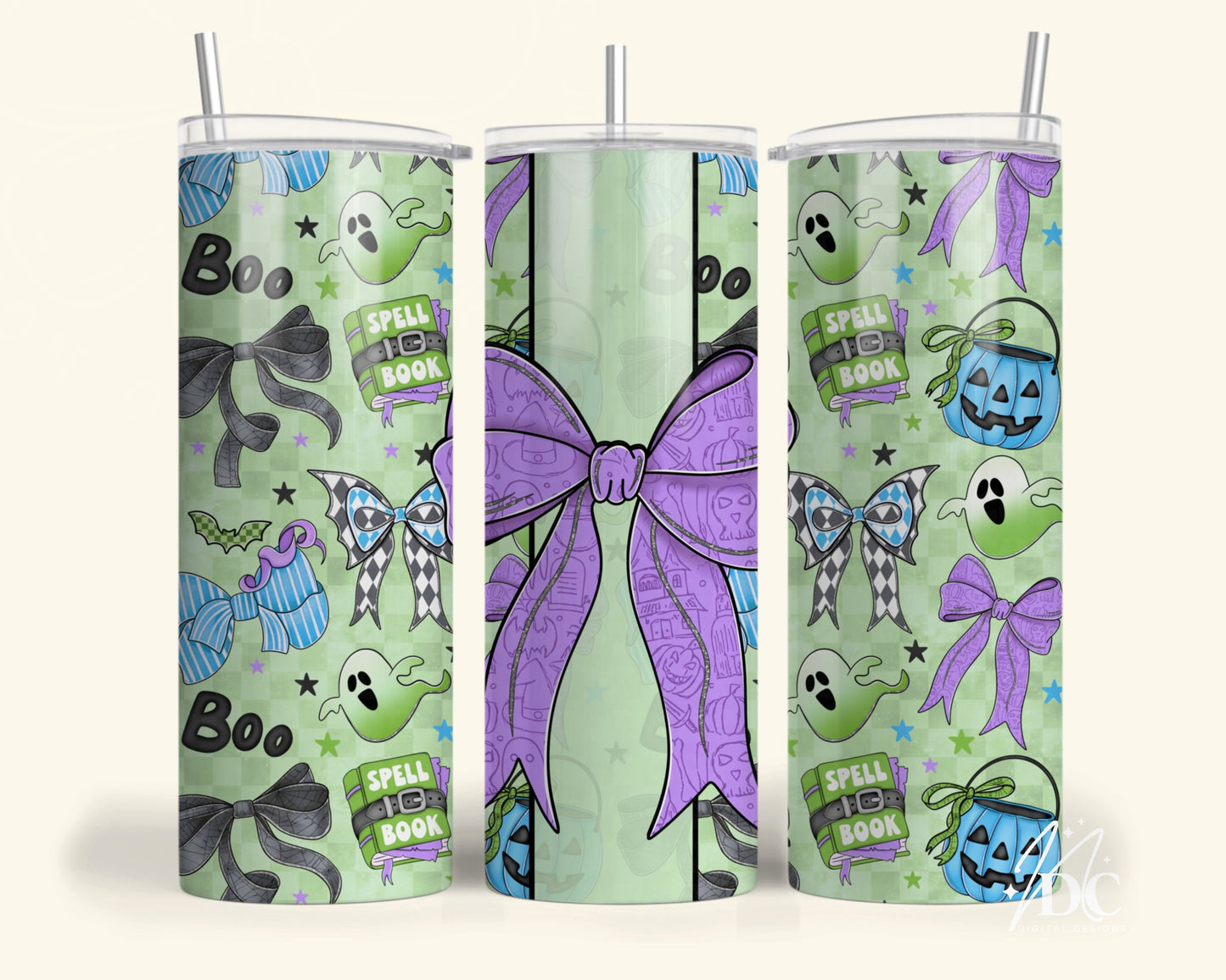 Blue Spooky Halloween Bows Tumbler Digital PNG
