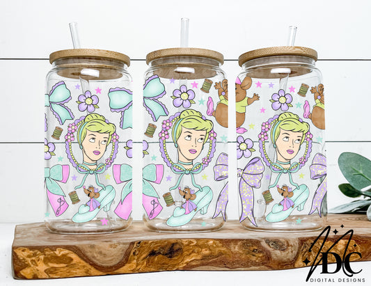 Princess Cinderella Bow Collage Glass Can Wrap Digital PNG