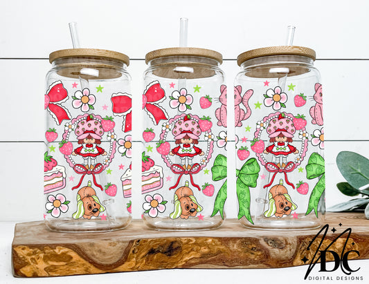 Strawberry Shortcake Bow Collage Glass Can Wrap Digital PNG