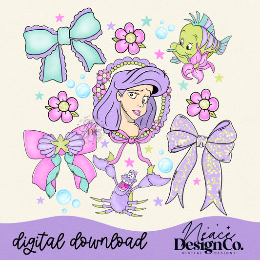 Princess Ariel Bow Collage Digital PNG