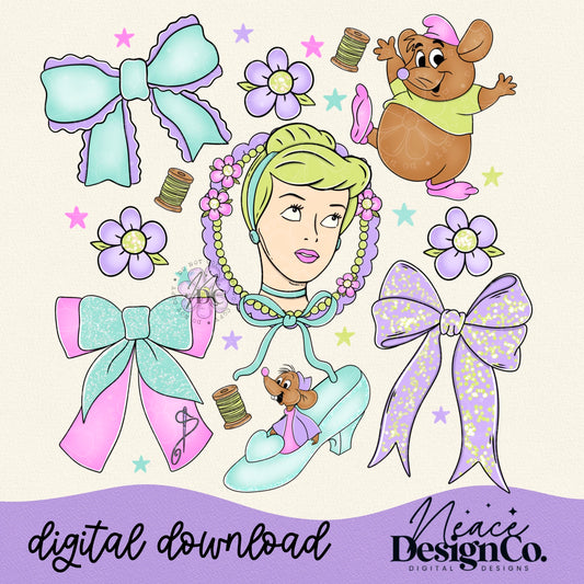 Princess Cinderella Bow Collage Digital PNG