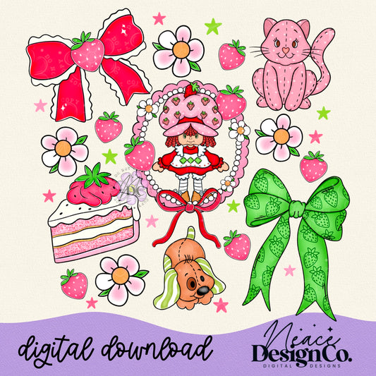 Strawberry Shortcake Bow Collage Digital PNG