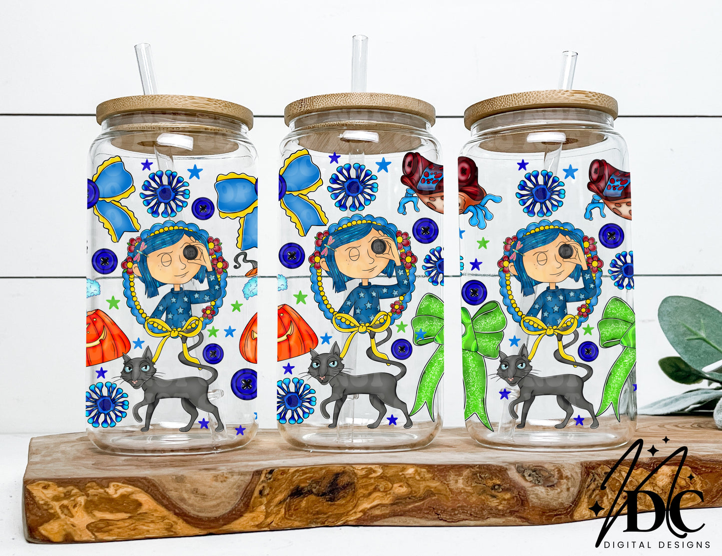 Coraline Bow Collage Glass Can Wrap Digital PNG