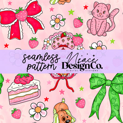 Strawberry Shortcake Bow Collage Seamless (2 Colors) Digital PNG