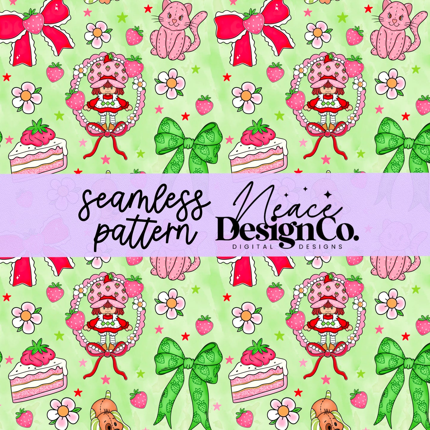 Strawberry Shortcake Bow Collage Seamless (2 Colors) Digital PNG