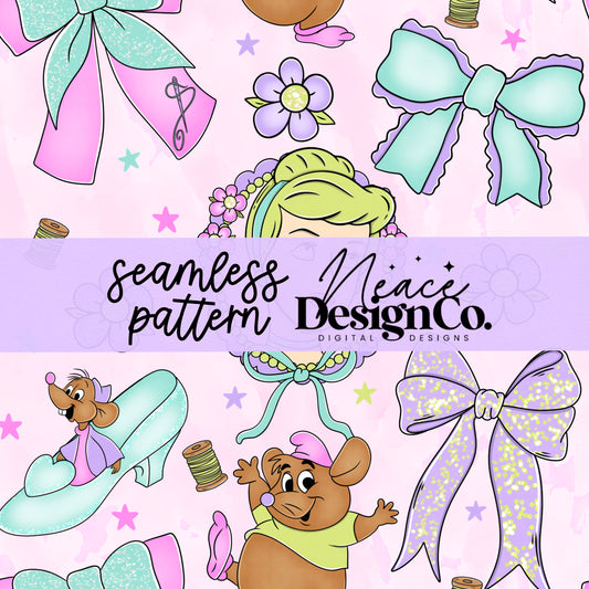 Princess Cinderella Bow Collage Seamless Digital PNG