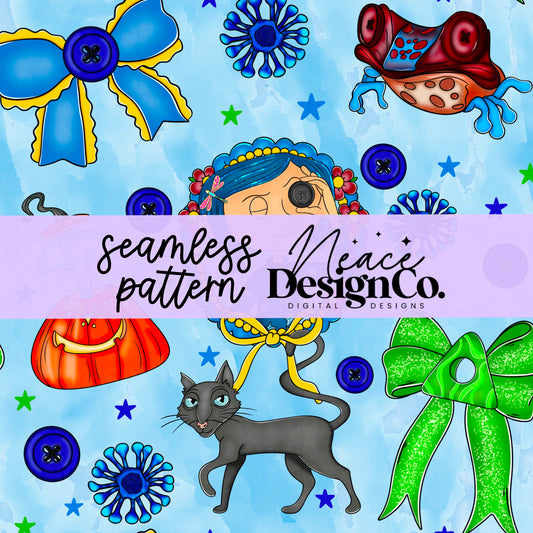 Coraline Bow Collage Seamless Digital PNG