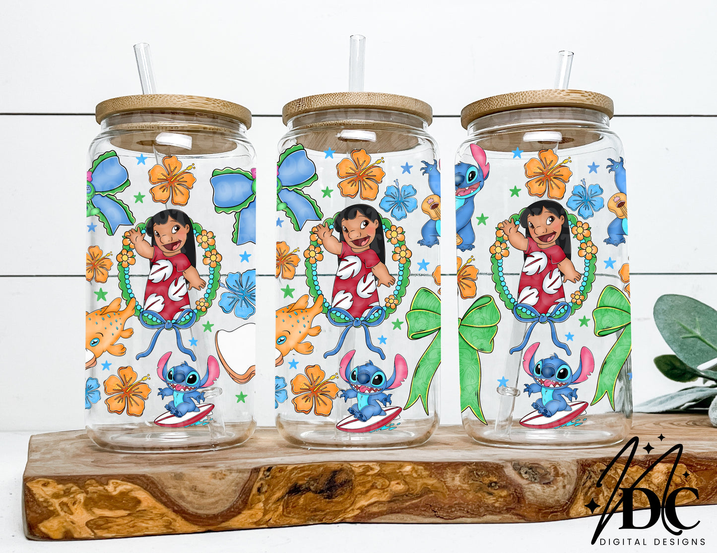 Lilo Bow Collage Glass Can Wrap Digital PNG