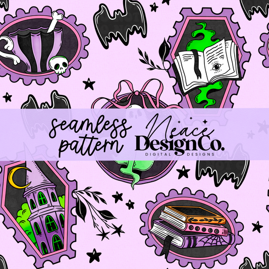 Bright Spooky Stamp Collage Seamless Digital PNG