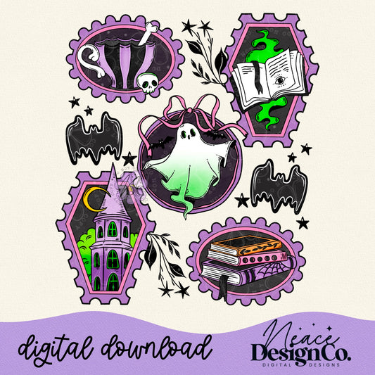 Bright Spooky Stamp Collage Digital PNG