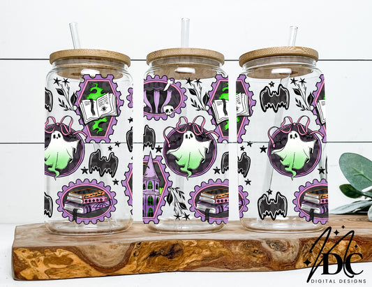 Bright Spooky Stamp Collage Glass Can Wrap Digital PNG