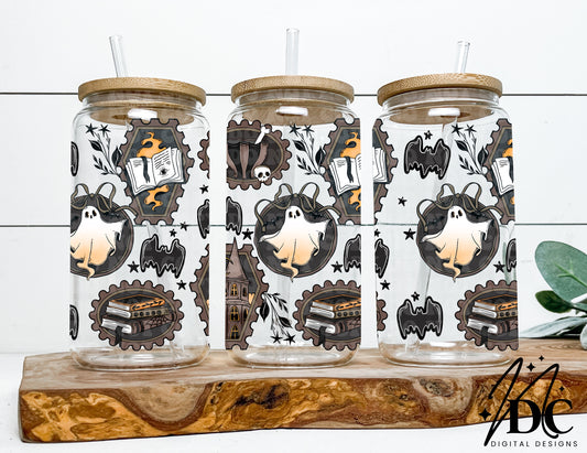 Neutral Spooky Stamp Collage Glass Can Wrap Digital PNG