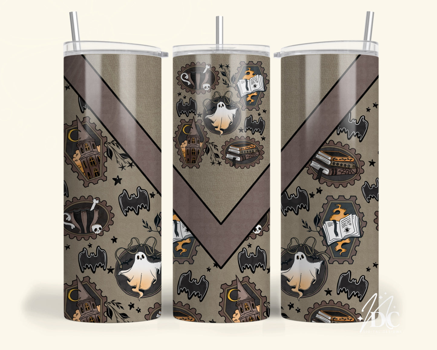 Neutral Spooky Stamp Collage Tumbler Digital PNG